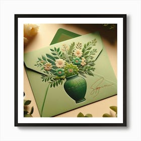 Green Vase With Flowers 3 Art Print