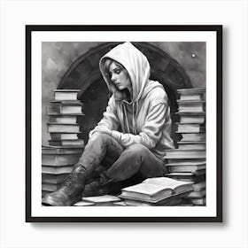 Girl In A Hoodie Art Print