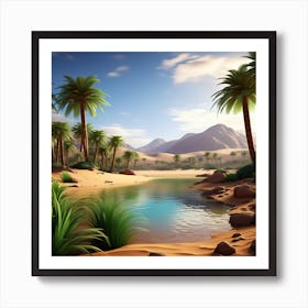 Desert Landscape With Palm Trees 1 Art Print