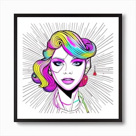 Girl With Colorful Hair Art Print