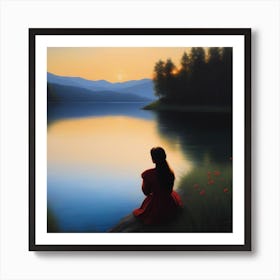 Woman Looking At The Lake Art Print