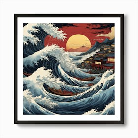 Katsushika Hokusais Japanese Kanagawa Waves Affiche