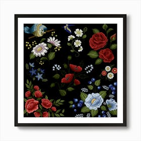 Floral Folk Fashion Ornamental Embroidery Pattern Art Print