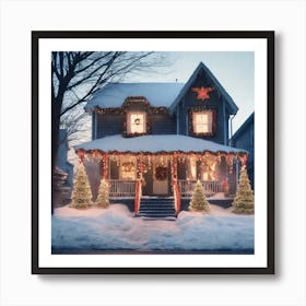 Christmas Decorated Home Outside Haze Ultra Detailed Film Photography Light Leaks Larry Bud Mel (25) Art Print