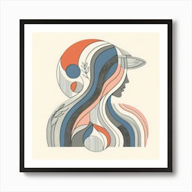 The Woman with Hat - Abstract Minimal Color Illustration Art Print