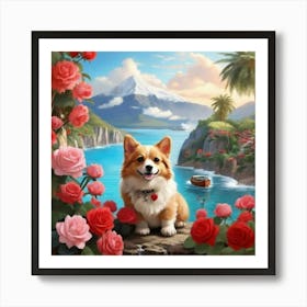 Corgi In Roses Art Print