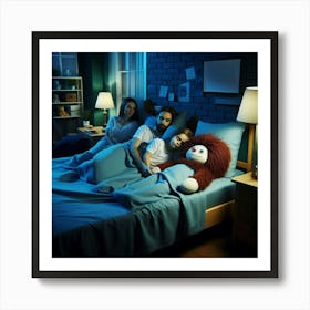 Family In Bed At Night Art Print