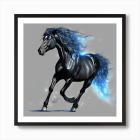 Black Horse With Blue Hair Art Print