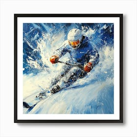 Skier In Blue Art Art Print