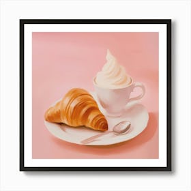 Croissant and Coffee Pastell Art Print