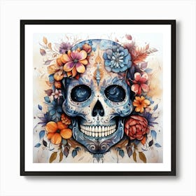 Sugar Skull With Flowers 1 Art Print