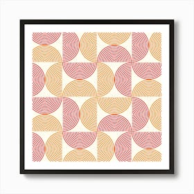 Mid Century Half Circle Lines in Orange and Red Art Print