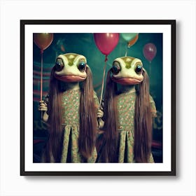 Creepy Carnival Frog Twins with Balloons Art Print
