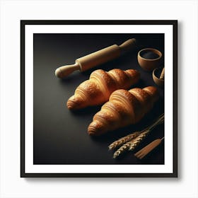 Croissants On A Black Background 1 Art Print