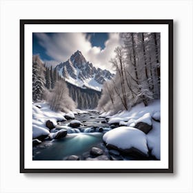 Snowy Mountain Stream Art Print