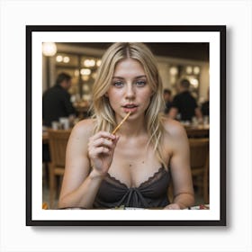 Girl Eats A Salad Art Print