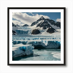 A Stunning Glacier With Blue Ice Formations, Towering Peaks, And A Bright, Sunny Sky 2 1 Art Print