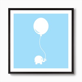 Elephant with Balloon (Blue) - Square Art Print