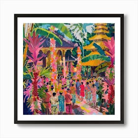 Balinese Temple Ceremony in Style of David Hockney 3 Art Print