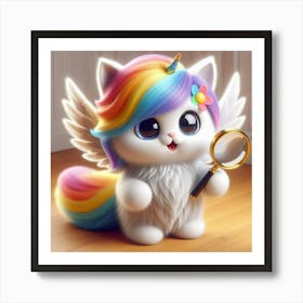 Unicorn Cat With A Magnifying Glass Art Print