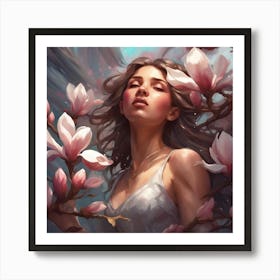 Girl with Magnolia Blossom Art Print