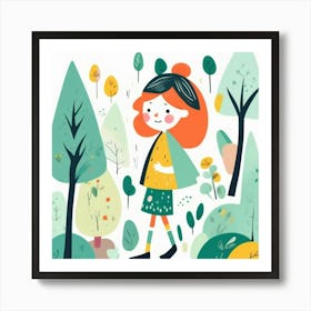 Girl in the forest, whimsical design Art Print