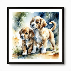 Two Puppies Playing Art Print