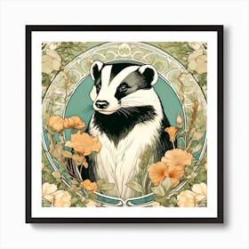 Badger With Orange Flowers Art Print