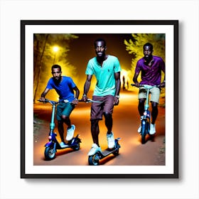 Three Young Men On Scooters Art Print