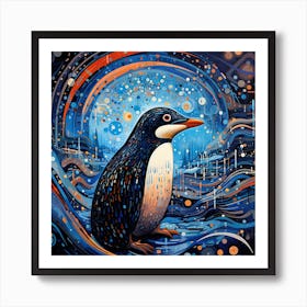 Penguin In Space Art Print