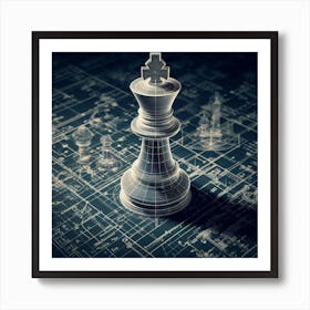 Chess Piece On Blueprint Art Print