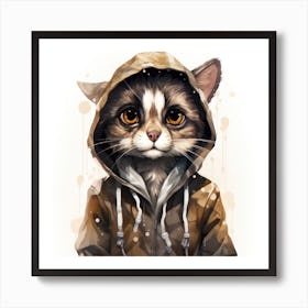Watercolour Cartoon Ringtail Cat In A Hoodie Art Print