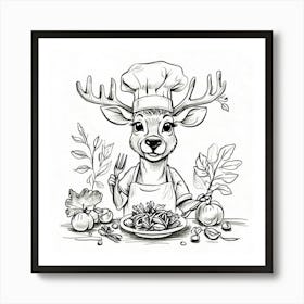 Chef Deer Drawing Art Print