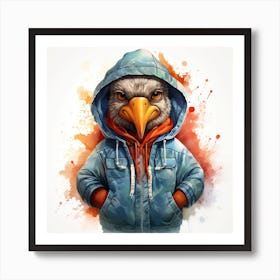 Watercolour Cartoon Turkey In A Hoodie Art Print