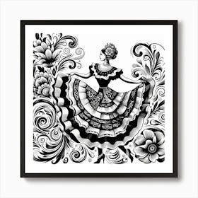 Line Art Mexican Dancer 3 Art Print