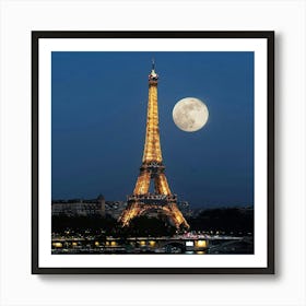 Full Moon Over The Eiffel Tower Art Print