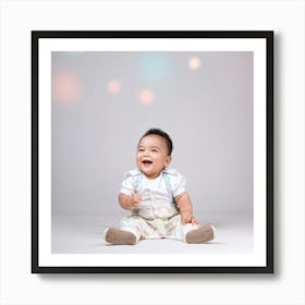 Beaming Infant Grinning Widely Seated In A Softly Lit Studio Space Pastel Colored Backdrop Offers (5) Art Print