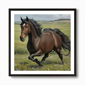 Horse Running In A Field Art Print