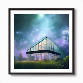 Glass House In The Night Sky Art Print