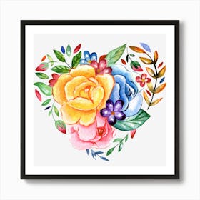 Watercolor Floral Heart Art Print