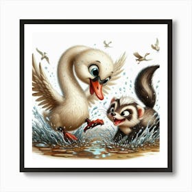Swan And Squirrel Art Print