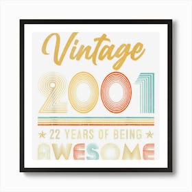 Vintage Made In 2001 22 Year Old Gifts 22nd Birthday Retro Art Print