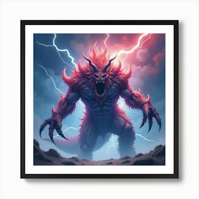 Monster With Thunderstorm Powers, Watercolor, Vibrant Electric 1 Art Print