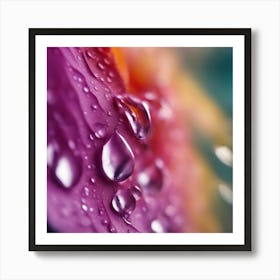 A Close Up Of A Delicate Raindrop On A Vibrant Flower Petal, Showcasing Its Reflective Surface And I (2) Art Print