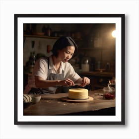 Asian Woman Preparing A Cake 1 Art Print