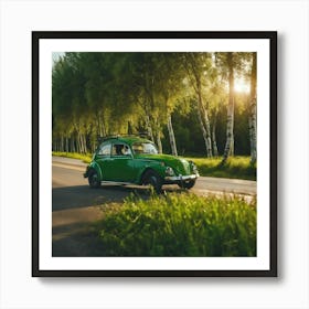 Vw Beetle In The Woods Art Print