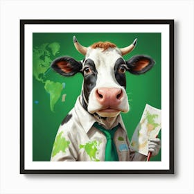 Cow Holding A Map 2 Art Print