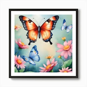 Colorful Butterflies And Flowers Art Print