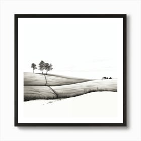 Minimalistic Fine Tip Marker Pen Drawing Of A Country Landscape Art Print