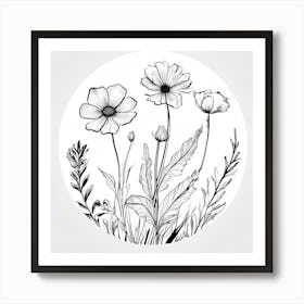 Sketch Contour Silhouette Lineart Tracing Minimalist Frame Edges Shape Abstract Floral P Art Print